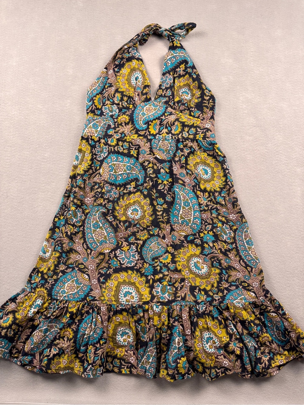 Tommy Bahama Women’s XS Halter Dress Ruffled Hem Paisley Boho Festival Cottage